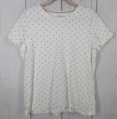 Top Croft Barrow Talla Grande Blanco Dorado Lunares Algodón Manga Corta Foto 1 de 4