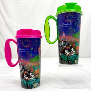 2 2024 Walt Disney World Resort Rapid Fill 14oz Travel Mug Fab 5 in Car Green Pi - Picture 1 of 8