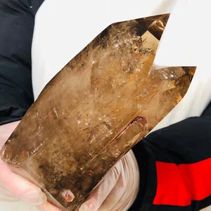 1834g Natural Smokey Quartz Crystal Obelisk Double Point Mineral Healing AH208 - Picture 1 of 20