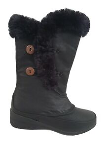 Girls Ladies TrueForm Black Fur Trim Wedge Heel Ankle Boots Size UK 3 EU 36 #X3E