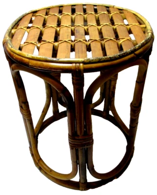 Vintage Woven Wicker Rattan Bentwood Bamboo Side Table Philippines 17 1/2" Tall - Image 1 of 4
