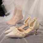 Bead Pumps Women Thin Heels Wedding Shoes Woman Med Heels Pearl Bridal Shoes