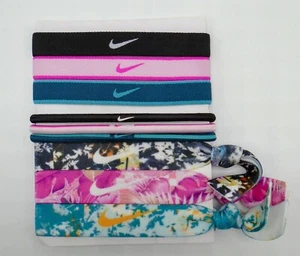 Nike Pony Tail Holders 9 Pack Youth Printed Black/Laser Fuschia/Cabana - Picture 1 of 2