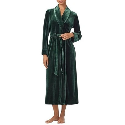 Lauren Ralph Lauren Roupão Longo de Veludo Verde Esmeralda Grande Novo com Etiquetas - Imagem 1 de 4