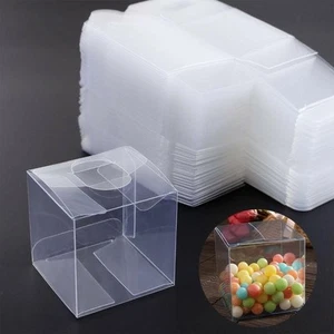 50Pcs Clear Cube Favour Box PVC Acetate Transparent Chocolate Sweets Cup Wedding - Picture 1 of 7