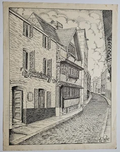 Edward Porter 1963 Pen & Ink - New Street, Barbican Plymouth (Elizabethan House) - Bild 1 von 3