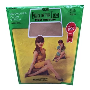 Vtg 2pr Fruit Of The Loom Plain Stitch Nylon Seamless Stockings 9 1/2 Blush - Picture 1 of 2