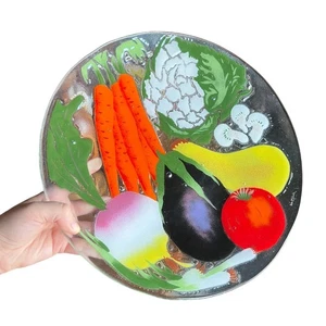 Handmade Glass Vegetable Plate By WM McGrath Vibrant Garden Core Décor Glass Art - Picture 1 of 11