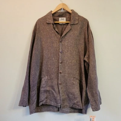 FLAX 100% Linen 1x Ruby Fruit Color Cross Weave Jacket Long Sleeves NWT Comfort - Image 1 of 4