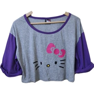 Camiseta corta Hello Kitty Sanrio gris jaspeado gatito gráfico talla grande manga 3/4  - Imagen 1 de 2