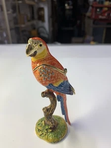 Enameled Macaw Parrot Treasures 4" Hinged Trinket Box READ - Picture 1 of 12