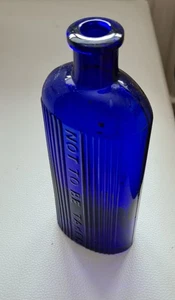 Vintage Embossed NOT TO BE TAKEN Ribbed Cobalt Blue Bottle - Picture 1 of 6