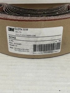 50 3M 1/2” x 24” 40 Grit Fullflex Cloth Belt 777F  FULLFLEX FABRI-LOK - Picture 1 of 4