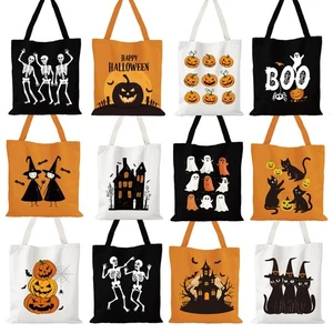 12 Stck. Große Halloween Canvas Tragetaschen Großpackung 15,75 Zoll Wiederverwendbar Süßes oder Saures G... - Bild 1 von 6