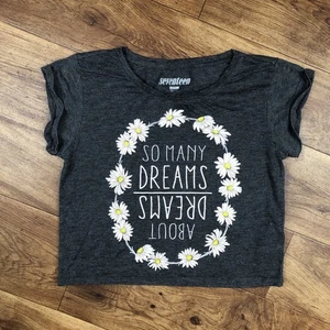 Seventeen Women Sz S Gray Cropped Shirt Daisies - Picture 1 of 6