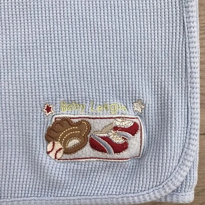Baby Connection Blue Thermal Weave Baby Blanket Baseball League SMALL Stain - Image 1 of 4