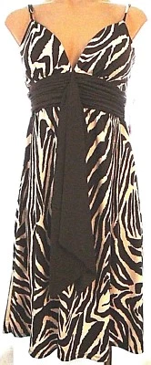 Nuevo APNY M, Vestido Medio Marrón Estampado Cebra Imperio Cintura Correa Espagueti Foto 1 de 3