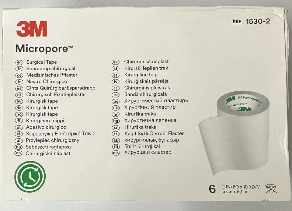 6 ROLLOS - 3M Cinta Médica Quirúrgica Microporo 2" x 10 yardas. Ref Modelo 1530-2 Foto 1 de 3