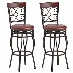 Set of 2 Vintage Bar Stools Swivel w/Padded Seat Bistro Dining Kitchen Pub Chair - Picture 1 of 8