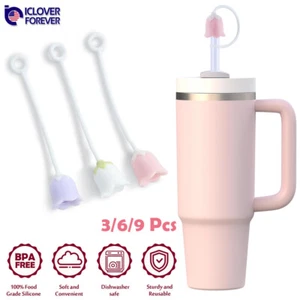 Cubiertas de paja calientes flores 10 mm tapas superiores aptas para taza Stanley 40 OZ silicona lindas - Imagen 1 de 14