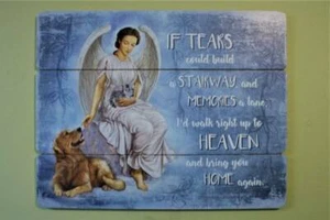 Pet Memorial Wood Plaque 12x15 Cat Dog Stairway to Heaven - Picture 1 of 1