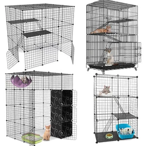 28'/41'/53'Cat Cage Enclosure Metal Wire Kennel DIY Playpen Catio with Hammock - Picture 1 of 47
