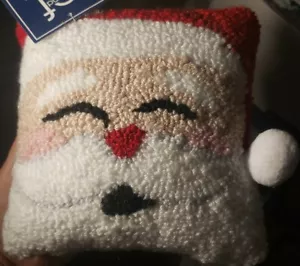 C and F Home Acrylic Hooked Decorator Pillow Santa Small 8" Square - Picture 1 of 2