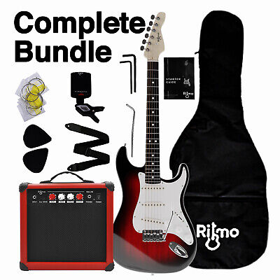 39 Inch Electric Guitar And Amplifier Complete Kit Beginners Starter Set - Red • 139.49€