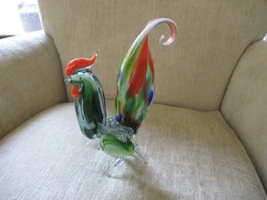 Rooster Blown Art Glass MCM Colorful Curled Tail Possibly Murano 9 in. - Picture 1 of 18