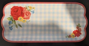 Nuevo Plato para servir Pioneer Woman Cottage azul guinga rosa dulce 14" - Imagen 1 de 2