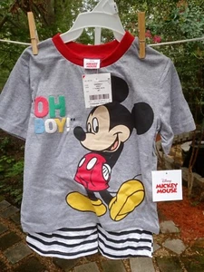 DISNEY Mickey Mouse 2pc outfit shirt and shorts set "Oh Boy!" Graphic Sz 4T NWT - Picture 1 of 5