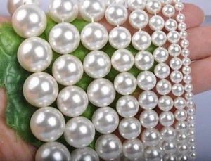 White Shell Pearl Round Loose Bead 4mm 6mm 8mm 10mm 12mm 14mm 16mm 18mm 20mm 15" - Picture 1 of 12