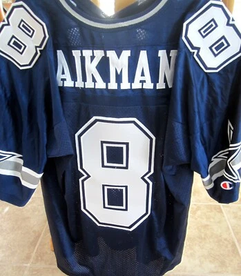 Troy Aikman Dallas Cowboys Auténtico Campeón Cosido Azul Años 90 Retro Jersey Foto 1 de 2