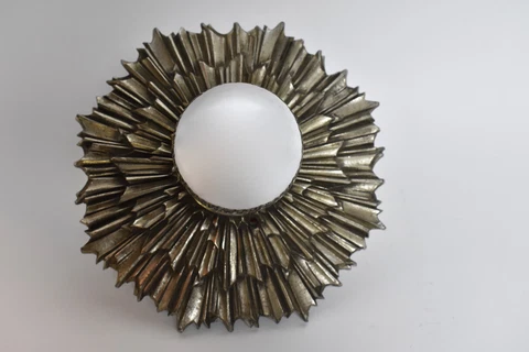 Silver Cast Bronze Sunburst Flush Mount Light Fixture Nickel Unsigned Caldwell ? Cover