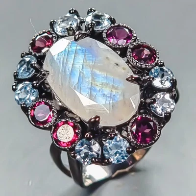 Jewellery 6 ct+ Natural Moonstone Ring 925 Sterling Silver Size 8 /R441683 - Image 1 of 4