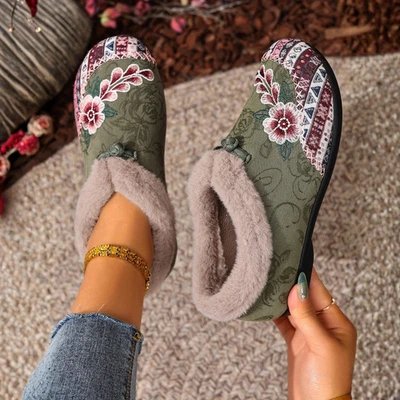 Invierno Acogedoras Zapatillas de Vellón Suaves Cálidas Zapatos Mujeres Informales Bordados Zapatos Planos Foto 1 de 4