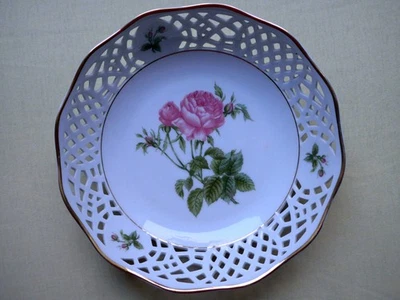 Durchbruch Schale - Form Marienbad Ingres Weiss Rose/Goldrand Porzellan Ø 19 cm - Bild 1 von 4