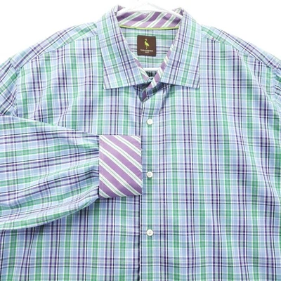 Camisa Tailorbyrd Para Hombres 4XLT Azul Verde A Cuadros Manga Larga Puños Abatibles Con Botones Foto 1 de 4