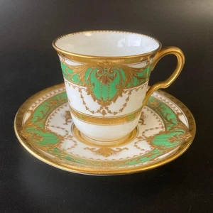 Highest Minton Superior Piattino Tazza Oro Rialzato Verde Smeraldo Buone Condizioni - Foto 1 di 14