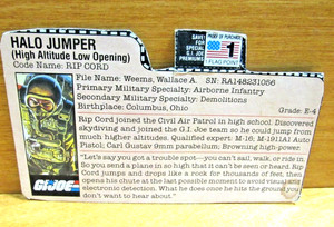 Vintage 1980's G.I JOE Identification Card Halo Rip Cord 