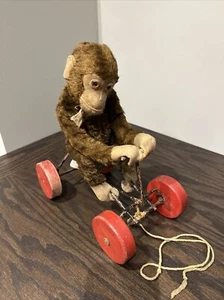 Mono Steiff de colección en carro juguete tirar hecho en zona de EE. UU. Alemania etiqueta no funciona - Imagen 1 de 12