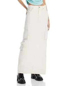 MOTHER The Fun Dip Cargo Maxi Skirt Women's 29 Natural Pockets Slit Button Zip - Picture 1 of 15