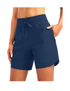 G Gradual Women's 7" Quick Dry High Waist Swim Shorts UPF 50+ Pockets Blue M - Picture 1 of 8