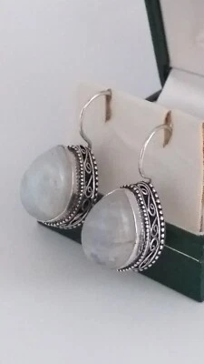 Orecchini vintage anni '90 in argento sterling 925 con grandi pietre di luna ... - Immagine 1 di 4