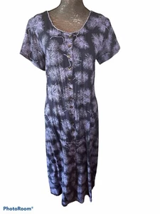 Vintage Sarah Elizabeth Womens Size 12 Blue Purple Pine Leaf Printed Rayon Dress - Picture 1 of 7