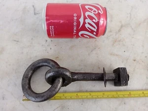 Tethering Strong Ring Hook Antique to Hang Screw & Nut Iron Blacksmith Wrought - Picture 1 of 13