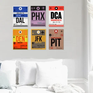 Wall Art Home Decor US Airport Baggage Tags Travel Posters JFK 6 Prints - Picture 1 of 7