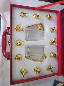 Chinese Zodiac Whiskey Glasses - Set of 12 - Dragon Handle Wine Splitter - New - Picture 1 of 2