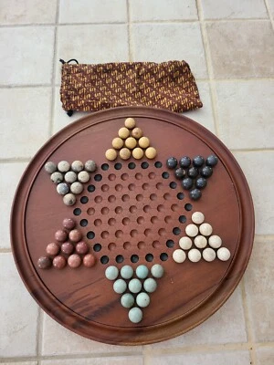 Unique Handmade 15.5 in  Solid Teak Wood Chinese Checkers Game Board   - Image 1 of 4
