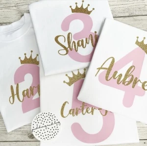 personalised girls birthday t-shirt ages 1 to 12 birthday top princess number - Picture 1 of 1